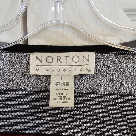 Norton McNaughton Womens Striped Sweater Preppy Casual Gray Black Red L - Picture 4 of 6